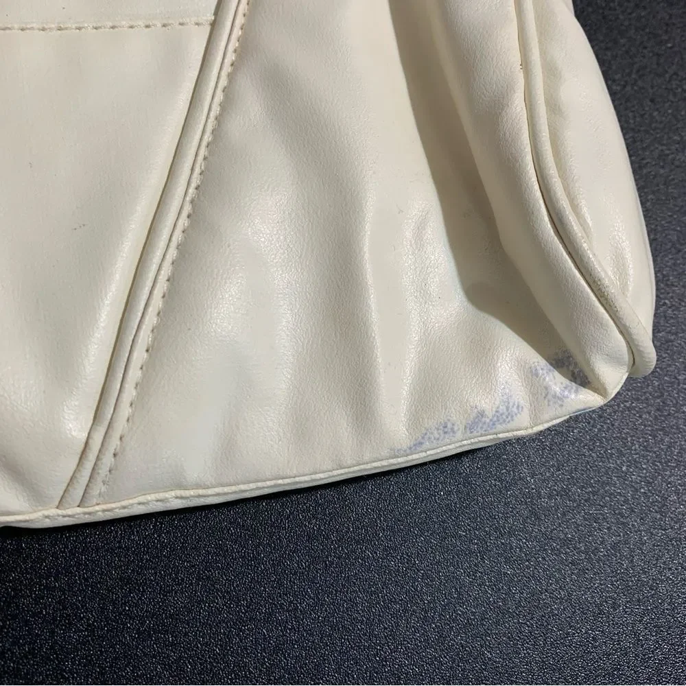Vintage Purse White Cream Vegan Leather Clutch Shoulder Bag Special Occasion